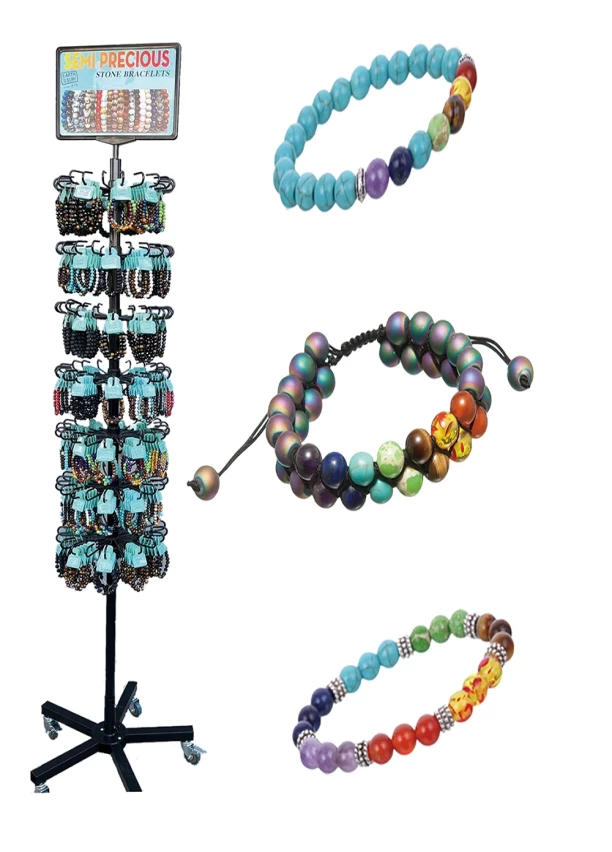 Bulk 600 Pcs. semi precious stone bracelets in assorted colors with adjustable woven cotton cord